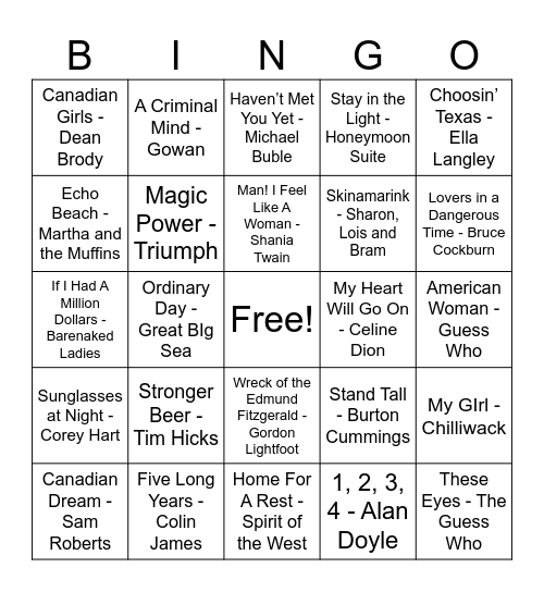 Elbows Up, Canada! Bingo Card