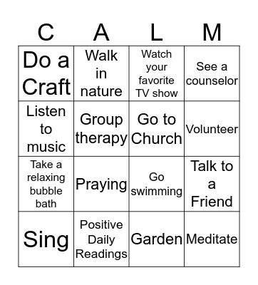 CALM DOWN BINGO Card