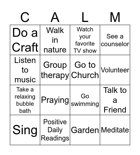 CALM DOWN BINGO Card