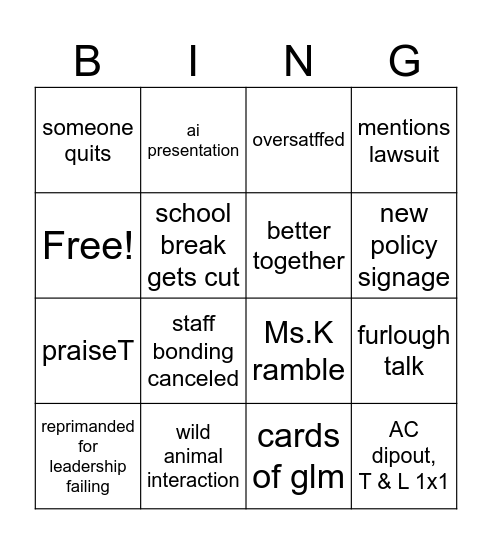 for funsies Bingo Card