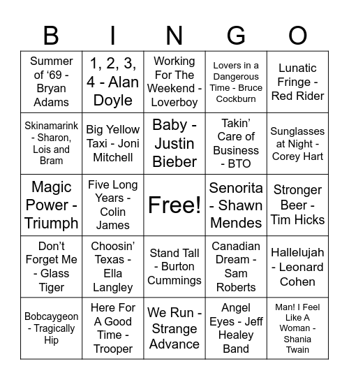 Elbows Up, Canada! Bingo Card