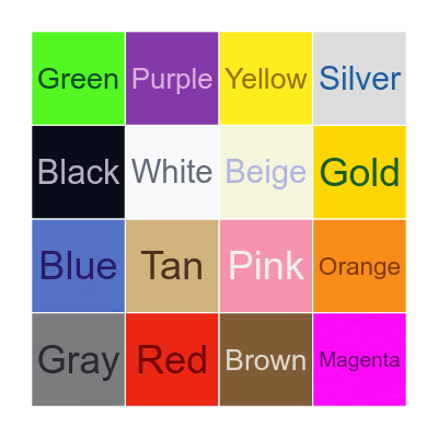 Colors Bingo Card