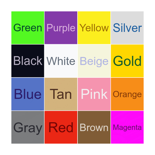 Colors Bingo Card