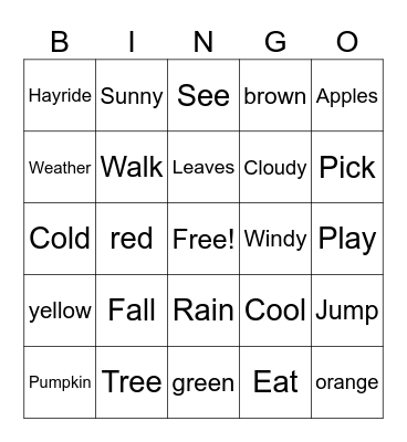 fall theme Bingo Card