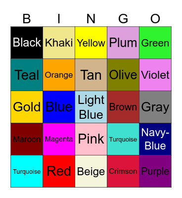 Colors Bingo Card