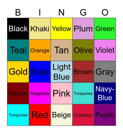 Colors Bingo Card