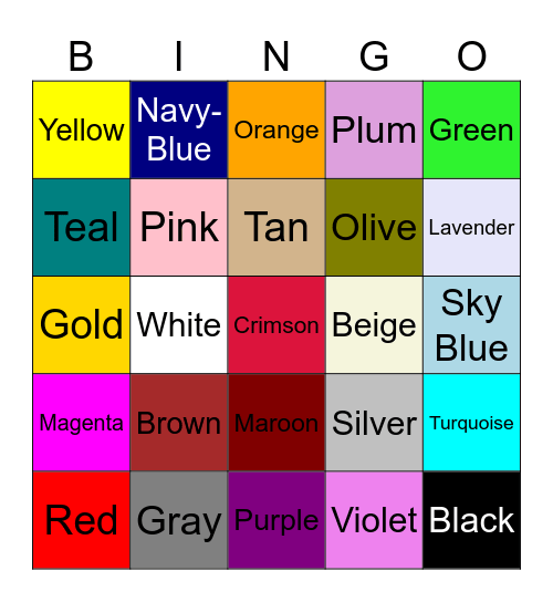 Colors Bingo Card