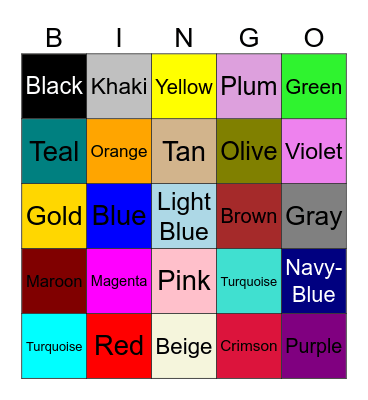 Colors Bingo Card