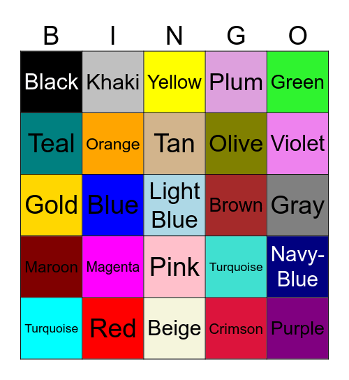 Colors Bingo Card