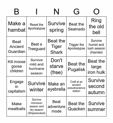 Goragle dont stave goals Bingo Card