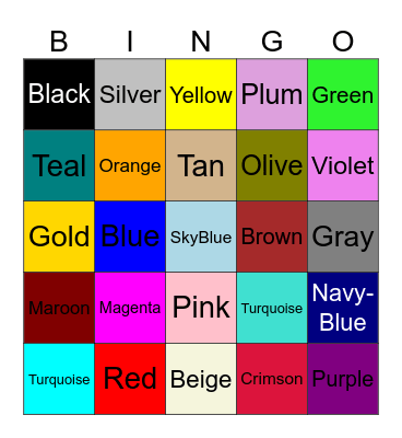 Colors Bingo Card