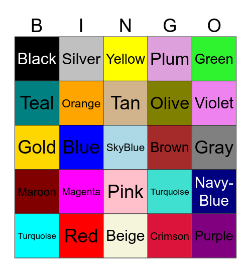Colors Bingo Card