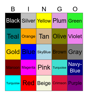 Colors Bingo Card