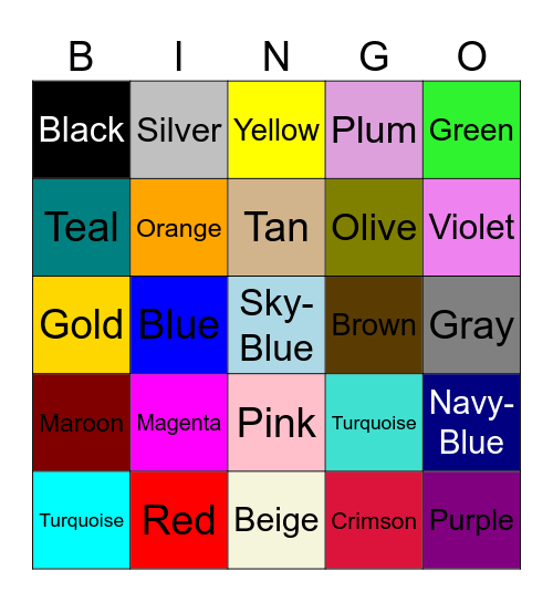Colors Bingo Card