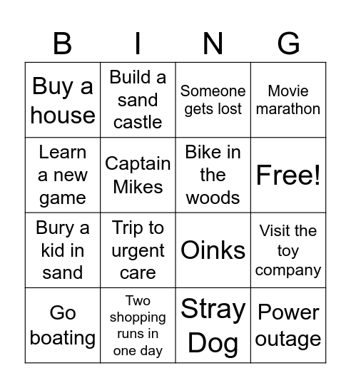 Beach House Bingo Card