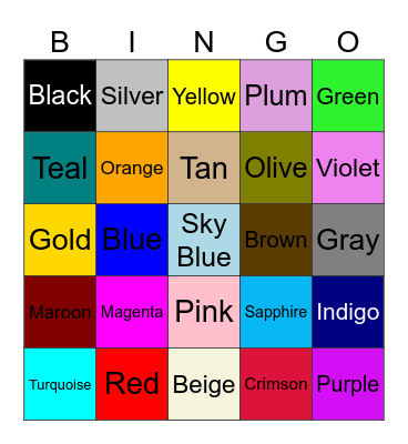 Colors Bingo Card