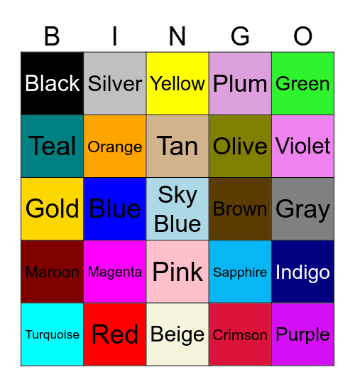 Colors Bingo Card