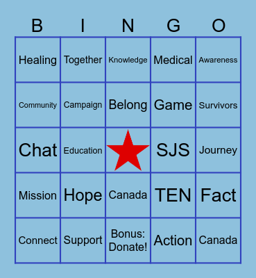 SJS Awareness Fundraising Games Night Bingo Card