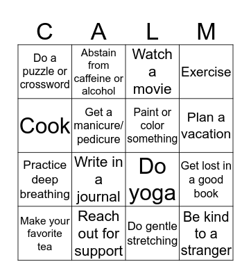 CALM DOWN BINGO Card