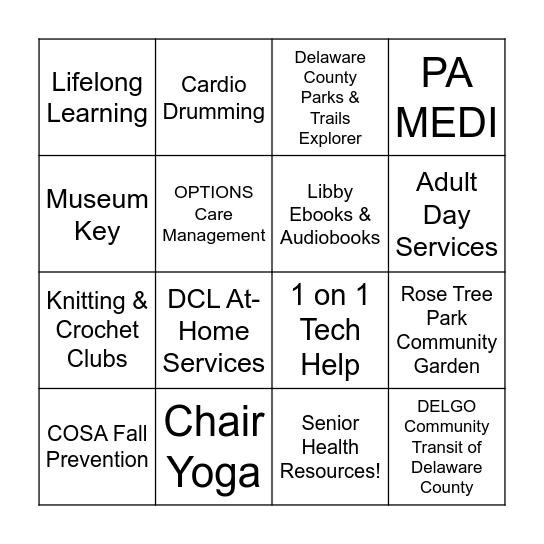 National Senior Citizens Day Bingo Card