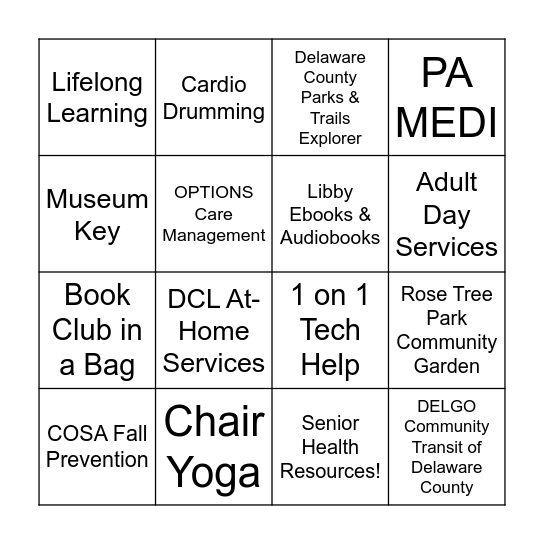 National Senior Citizens Day Bingo Card