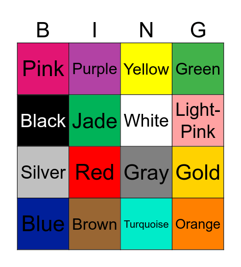 Colors Bingo Card
