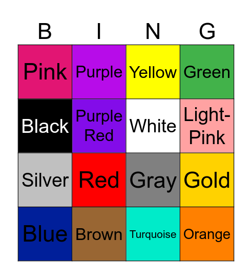 Colors Bingo Card