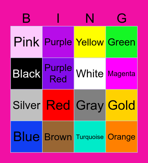 Colors Bingo Card