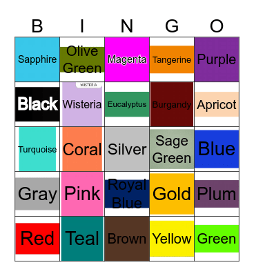 Colors Bingo Card