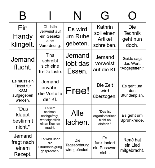 Lehrerkonferenz-Bingo Card