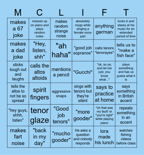 Comedy With Clift Bingo Card