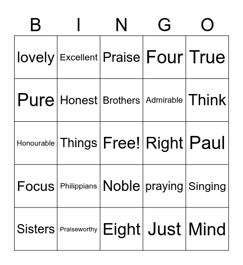Bible bingo Card