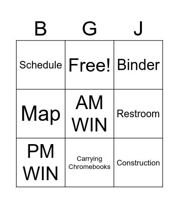 AM Homeroom Bingo Card