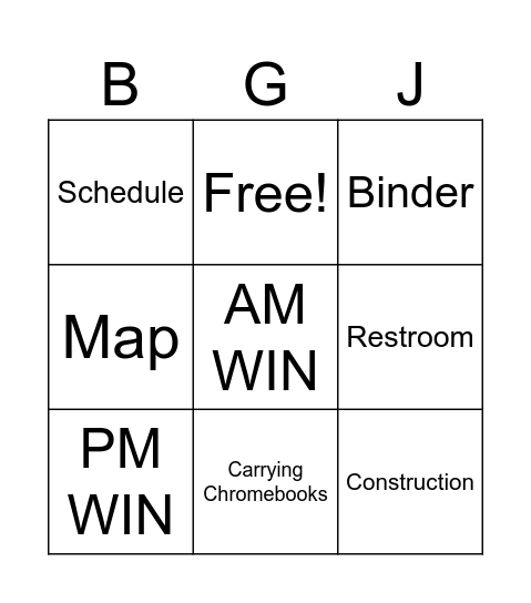 AM Homeroom Bingo Card