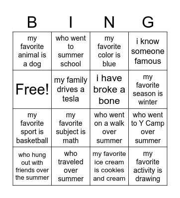 YMCA JLS BINGO Card