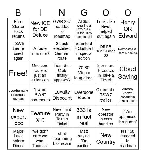 TSC Dovetail Direct '26 Bingoo Bingo Card