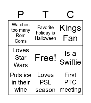 Sargeant PTC Bingo Card