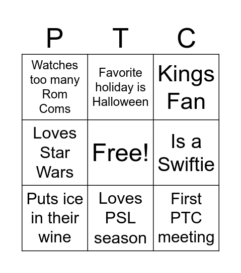 Sargeant PTC Bingo Card
