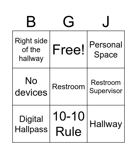 1st Period Bingo Card