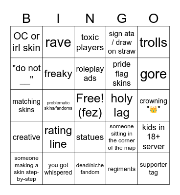 Pony Town Bingo Card