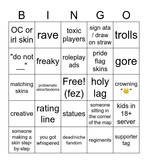 Pony Town Bingo Card