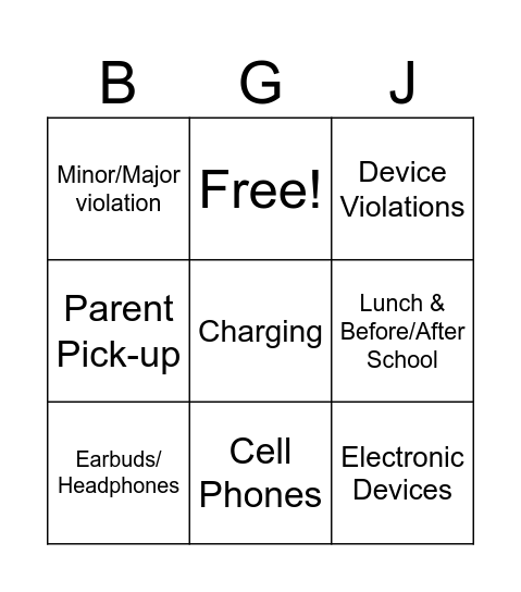 2nd Period Bingo Card