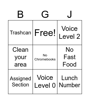 4th Period Bingo Card