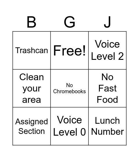 4th Period Bingo Card