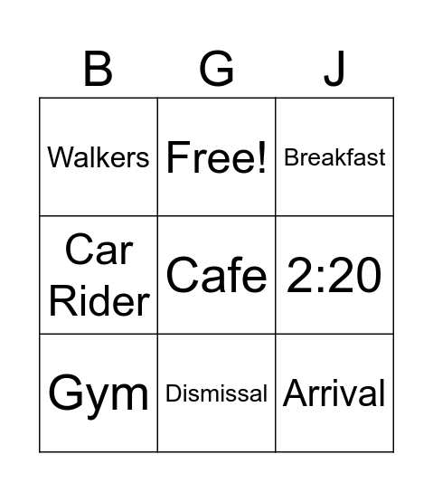 5th Period Bingo Card