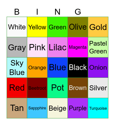 Ms. Bailey Color Bingo! Bingo Card