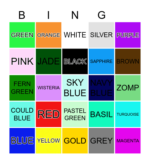 COLOURS NAME Bingo Card