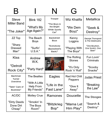 Songs About Dudes Rocking Bingo Card