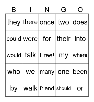 Heart Words - List 2 Bingo Card
