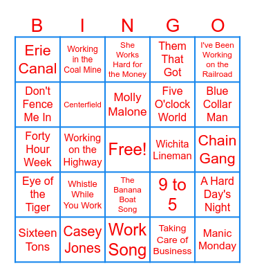 Labor Day Musical Bingo Card